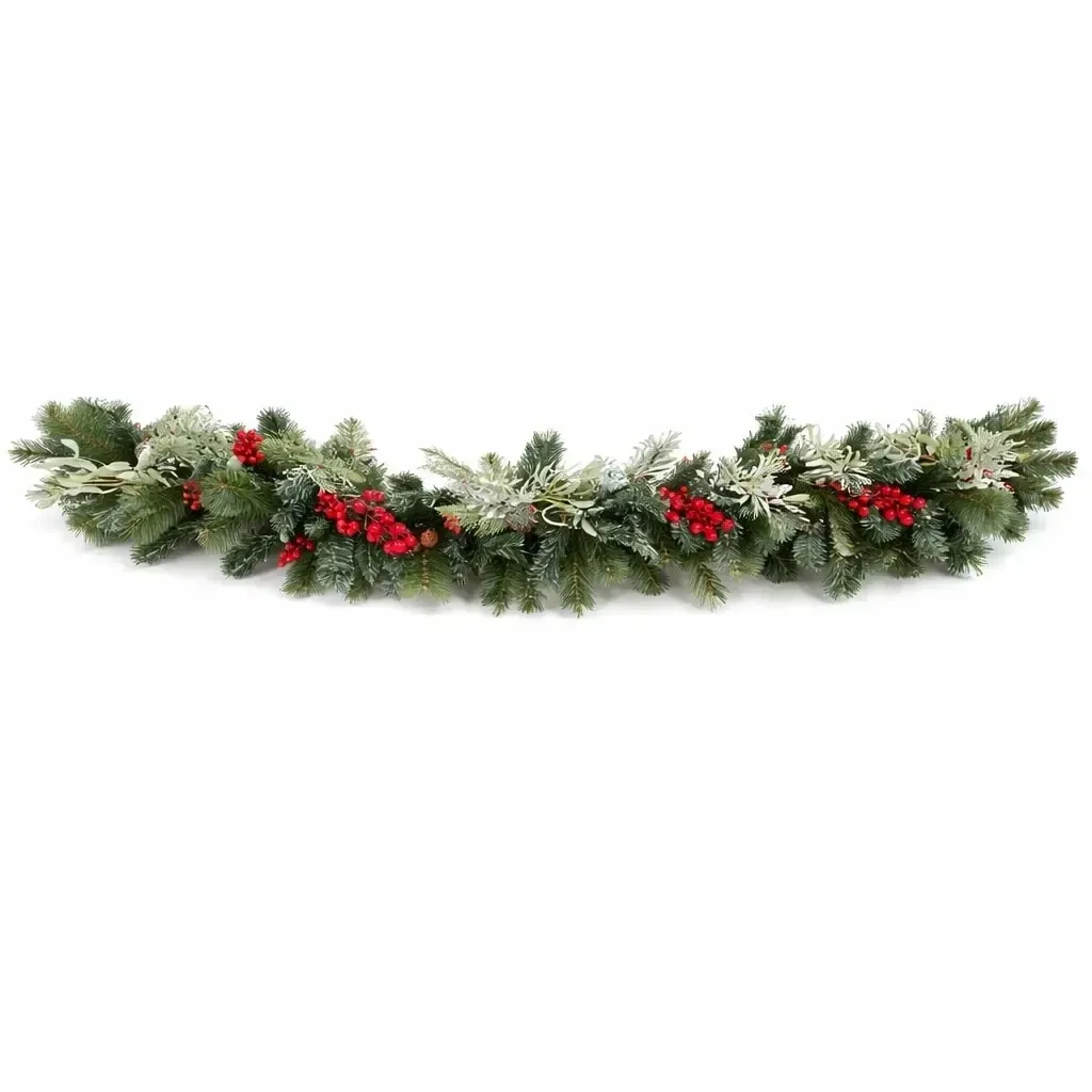 3D artificial Christmas garland of pine needles, pine cones and berries, 200 × 30 cm