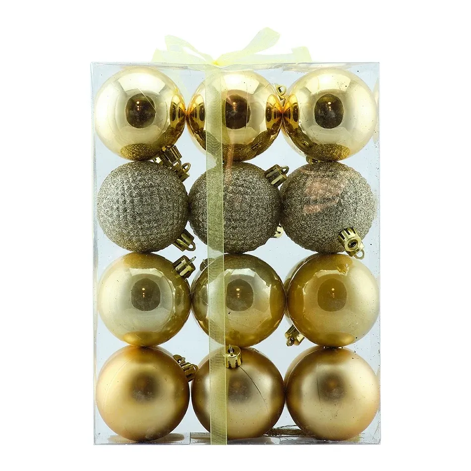 Set of Christmas ornaments golden 6 cm plastic balls, pack of 24 pcs
