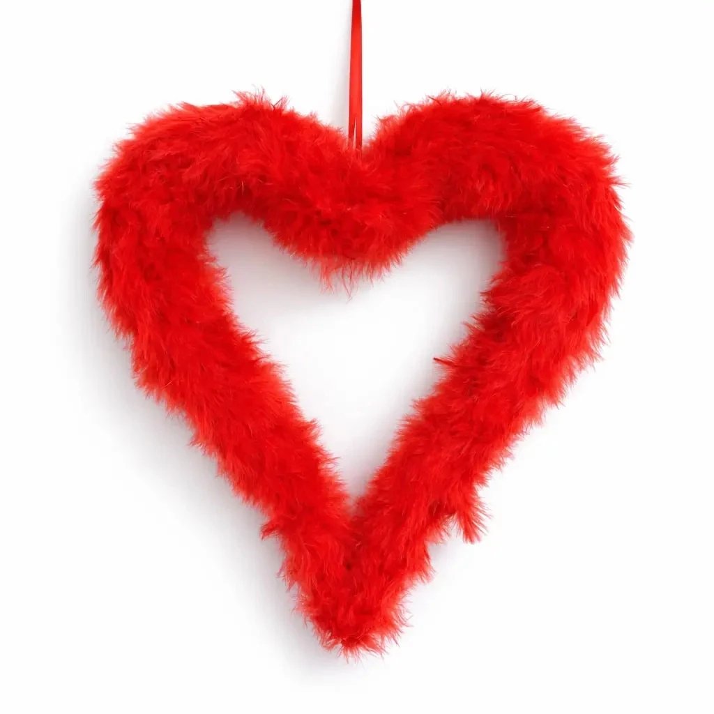 Feather heart decoration, 37 cm, polystyrene, feathers, red, for hanging
