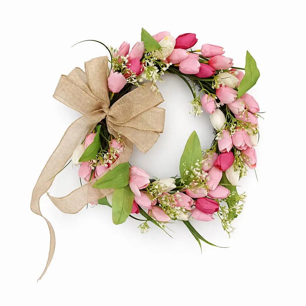 Spring decoration spring wreath for door, tulips, Ø 45 cm, outdoor