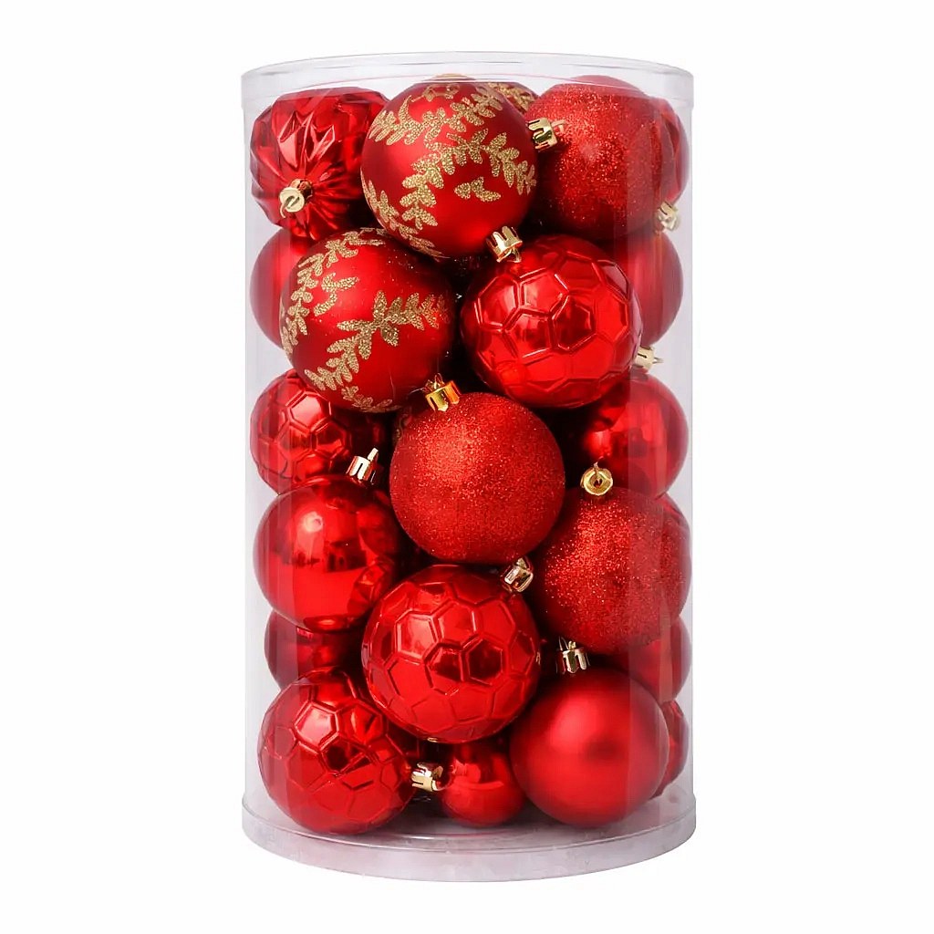 Set of Christmas decorations red 8 cm plastic balls, pack of 20 pcs