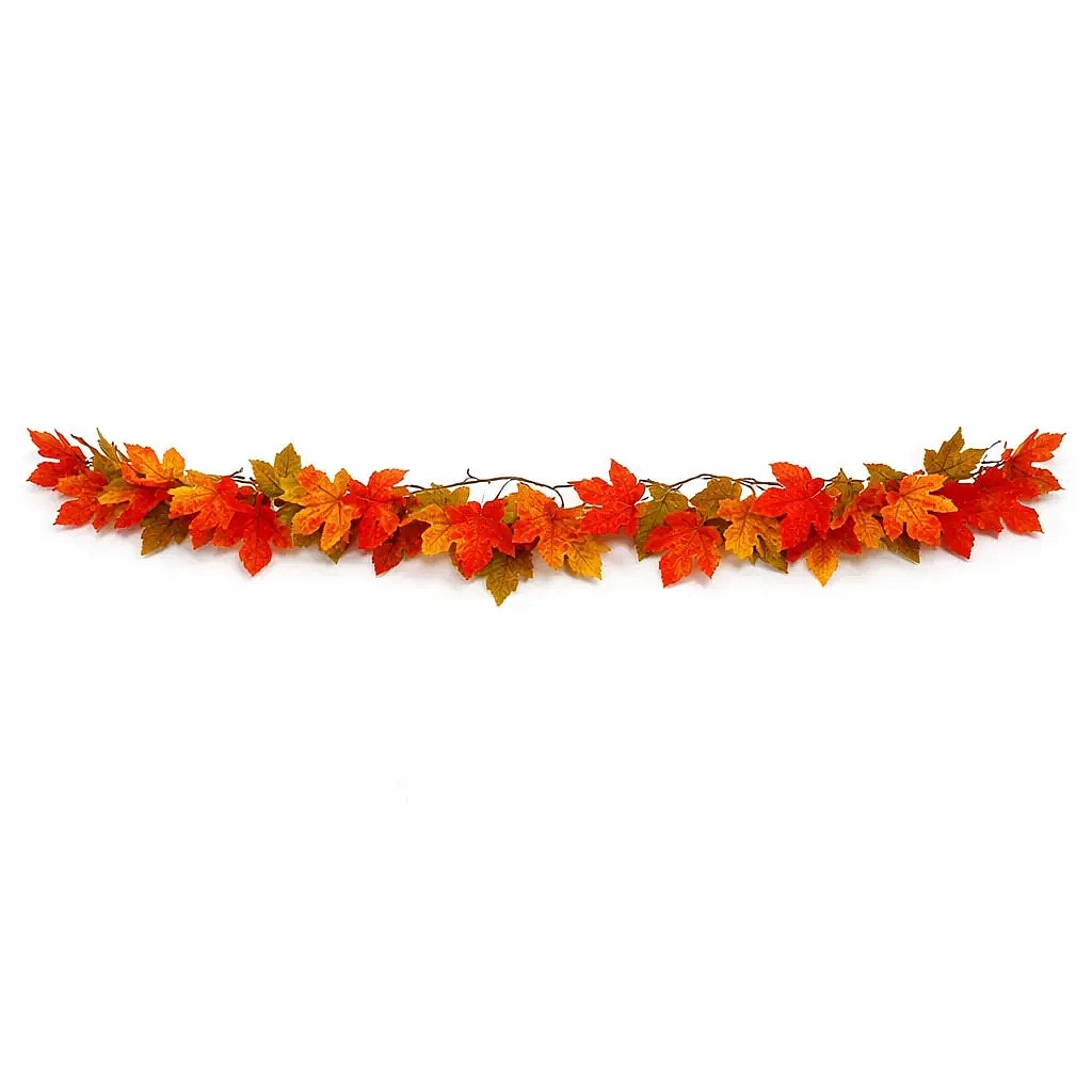 3D artificial autumn garland leaves 200 cm, plastic IP 44