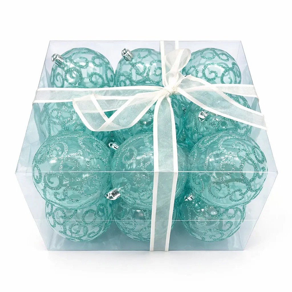 Set of Christmas ornaments turquoise 7 cm plastic flask, pack of 18 pcs