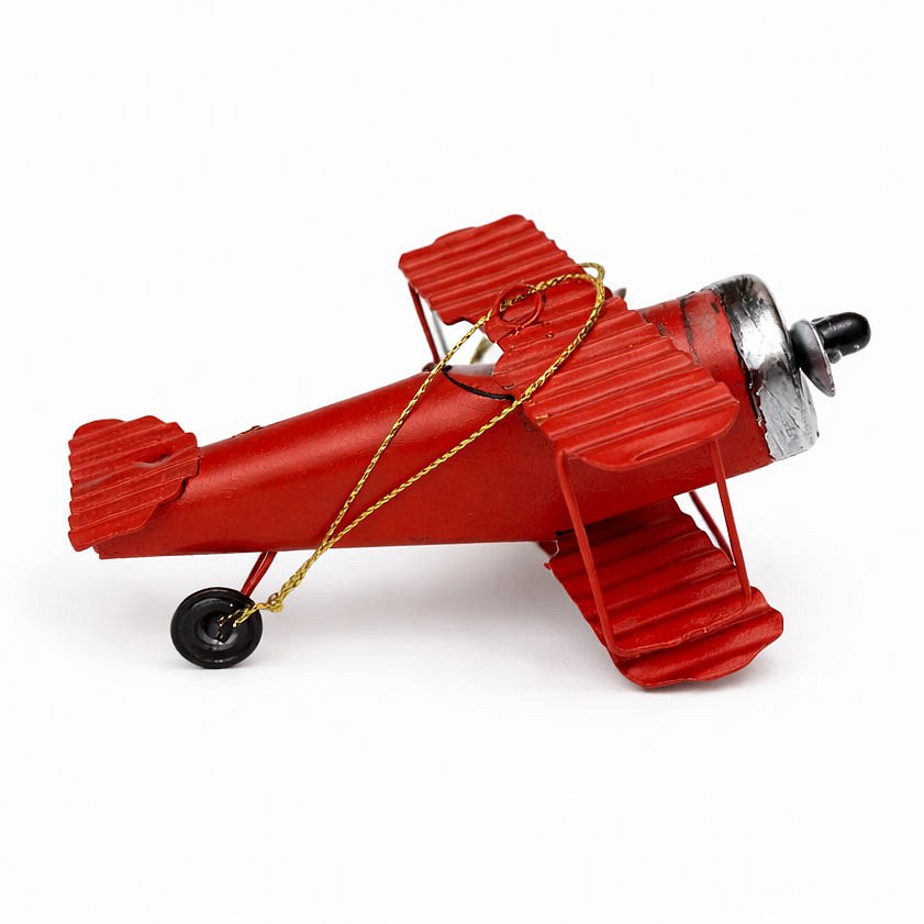 Christmas ornament metal airplane, 11,7 × 10,4 × 6,7 cm, hanging, red