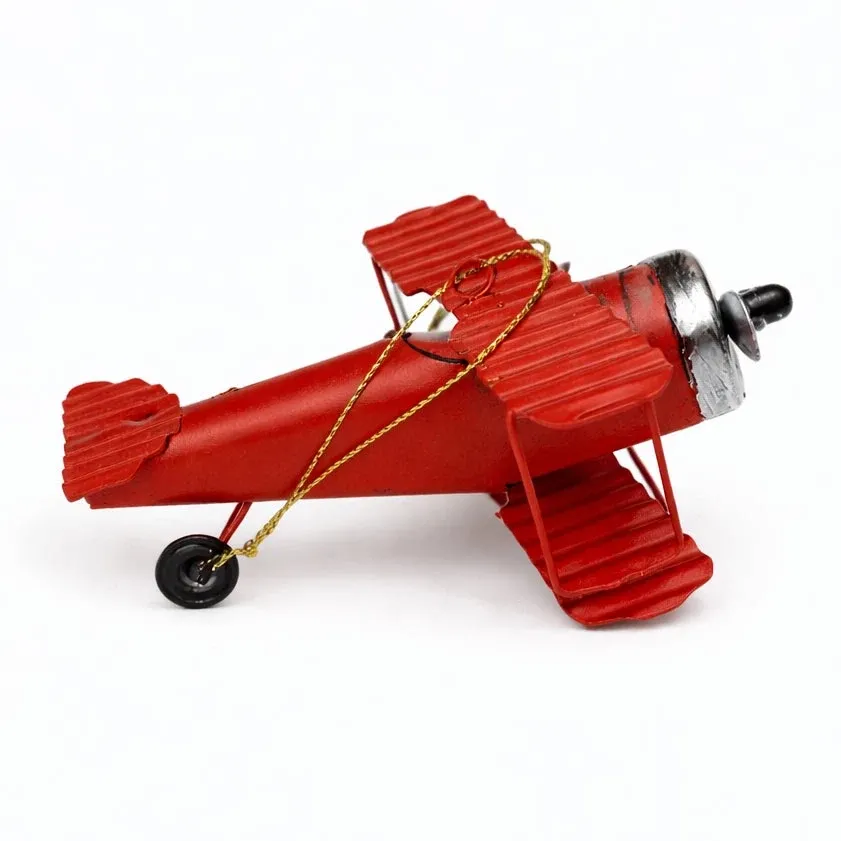 Christmas ornament metal airplane, 11,7 × 10,4 × 6,7 cm, hanging, red