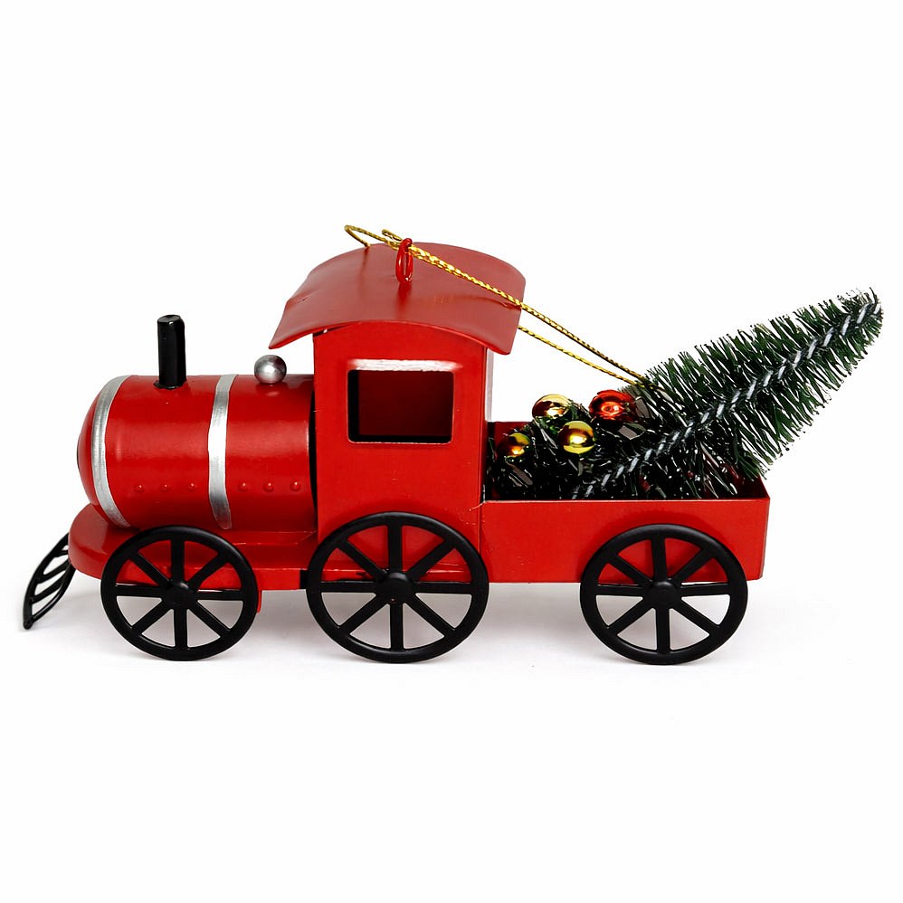Christmas ornament metal locomotive, 15,2 × 4,5 × 8,2 cm, hanging, red