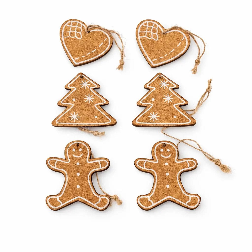 Set of Christmas tree ornaments, 6,5 × 9 cm, cork, pack of 9