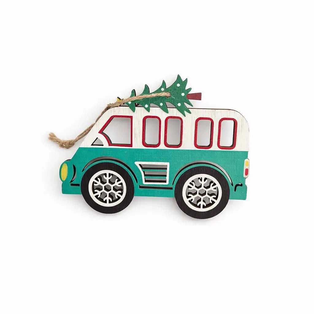 Wooden Christmas bus ornament 12 × 9,5 cm, for hanging