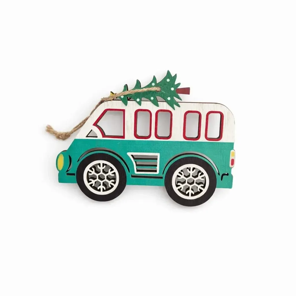 Wooden Christmas bus ornament 12 × 9,5 cm, for hanging
