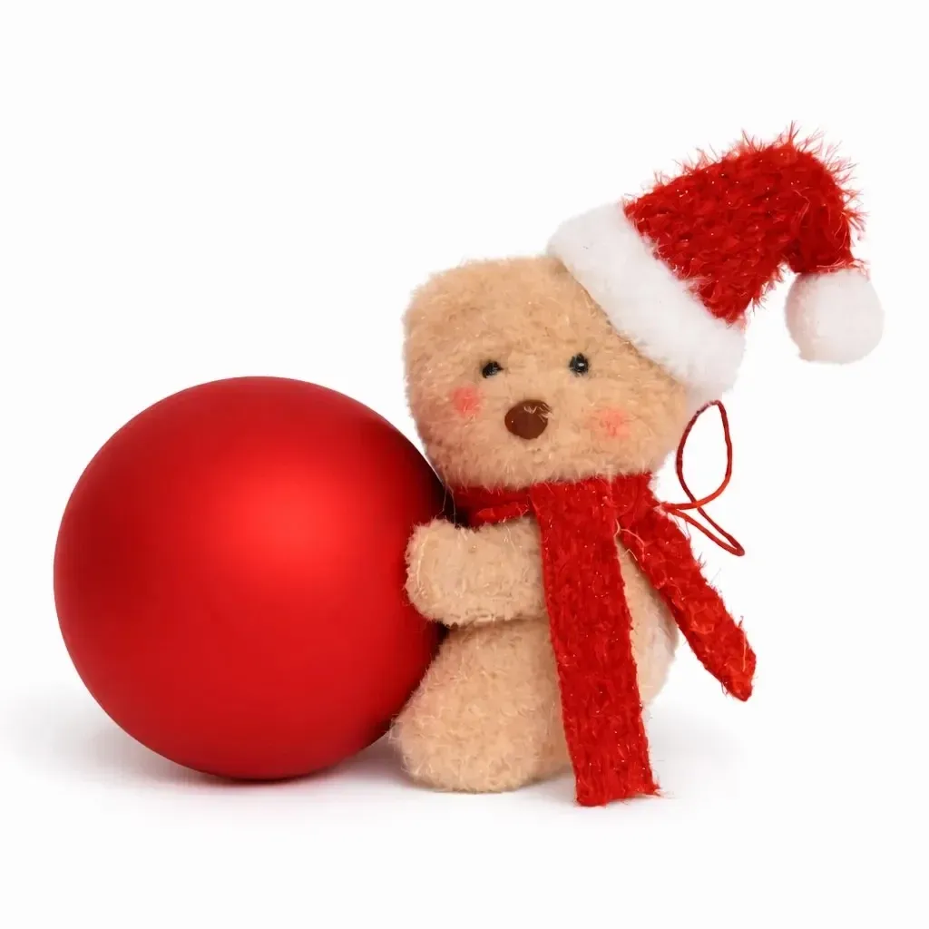 Christmas tree ornament with teddy bear, 10 × 6 × 11 cm, plastic, red, gloss