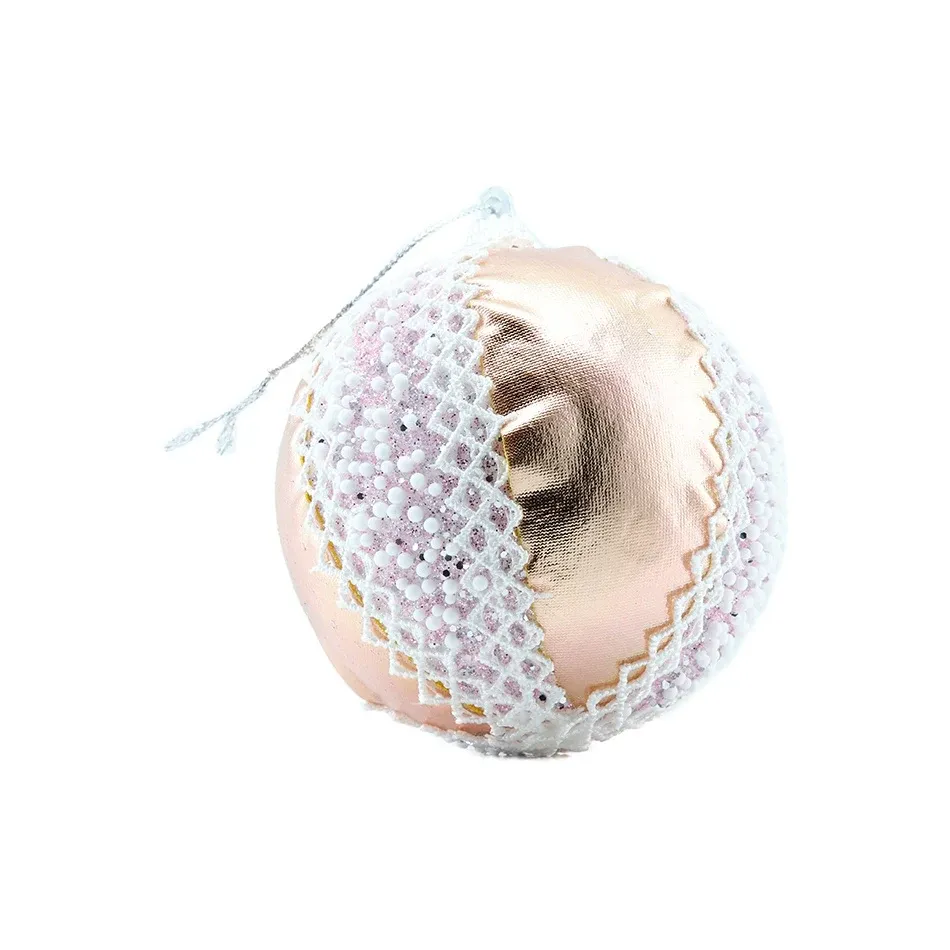 Christmas tree ornament pink 8 cm, with lace pattern, var. 2