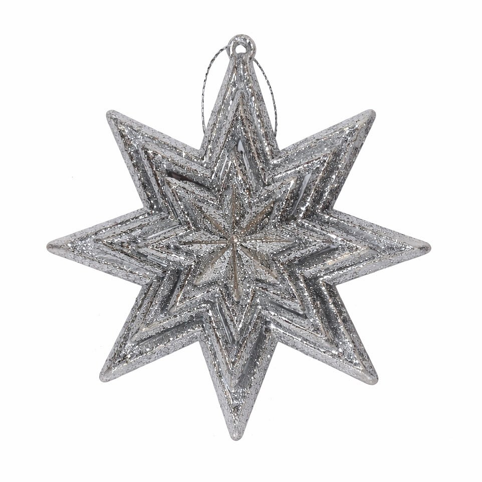 Christmas tree ornament star 10,5 cm, silver, plastic, for hanging