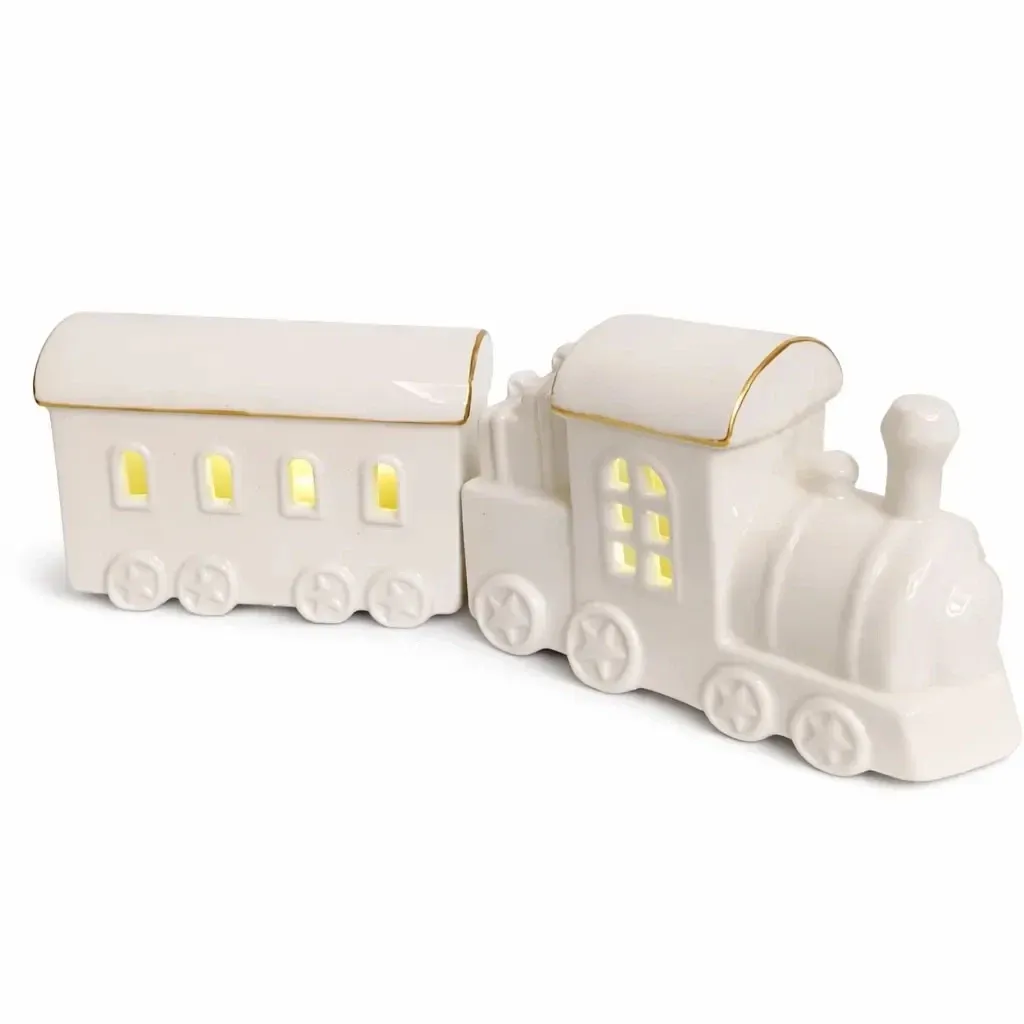 LED Light-Up Train, Ceramic, 28.5 × 10.1 × 9.3 cm, Warm White, 2× LR44