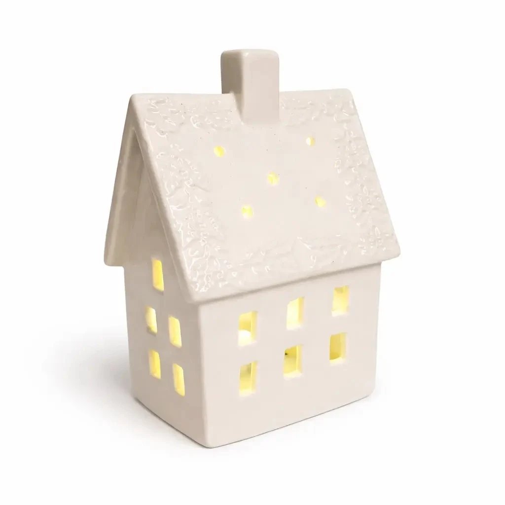 LED decoration ceramic house 10,6 × 8,7 × 16,8 cm, warm white, 2× LR44