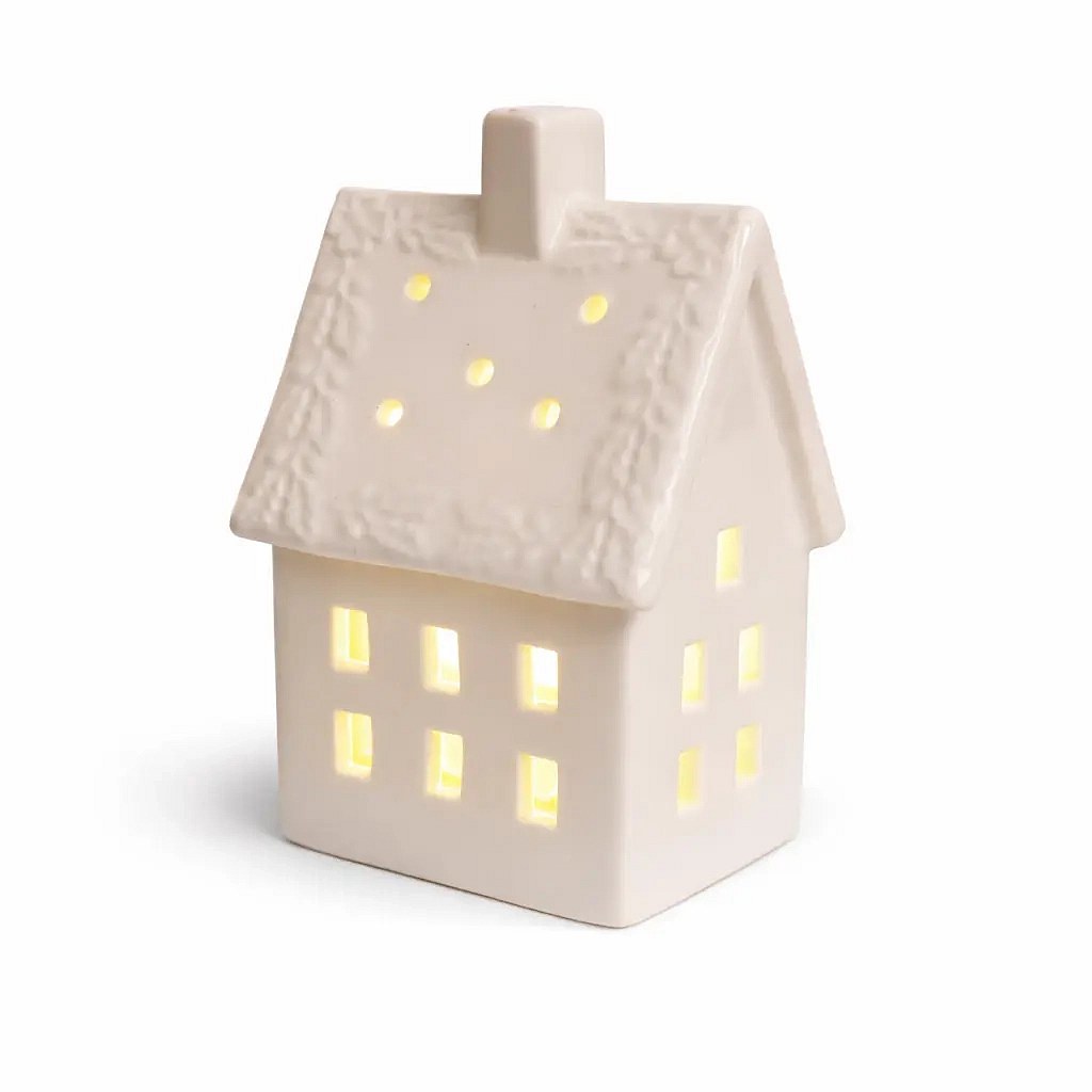 LED decoration ceramic house, 8,5 × 6,9 × 12,9 cm, warm white, 2× LR44