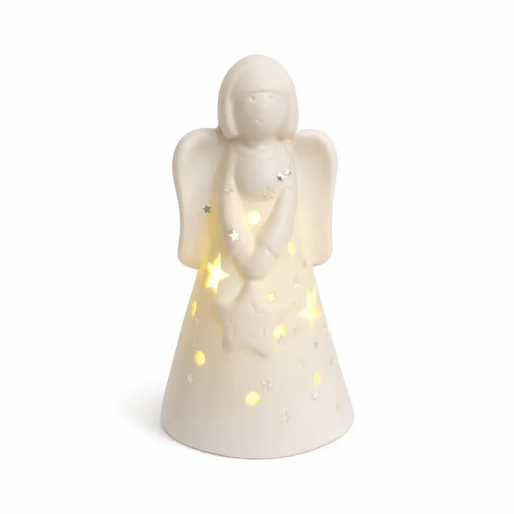 Ceramic LED luminous angel 5,5 × 5,5 × 10 cm, warm white, 2× LR44