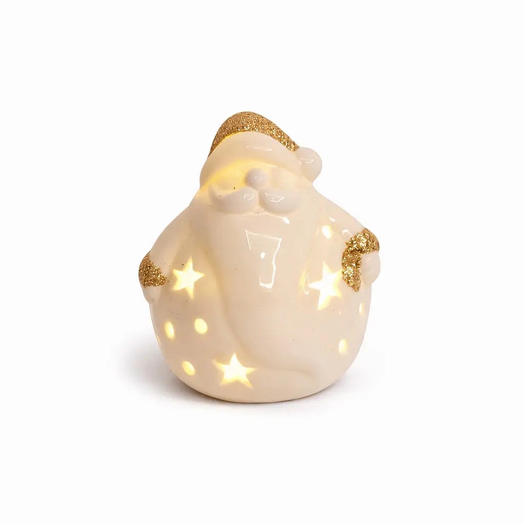 LED ceramic santa, 7,6 × 7 × 7,8 cm, warm white, 2× LR44