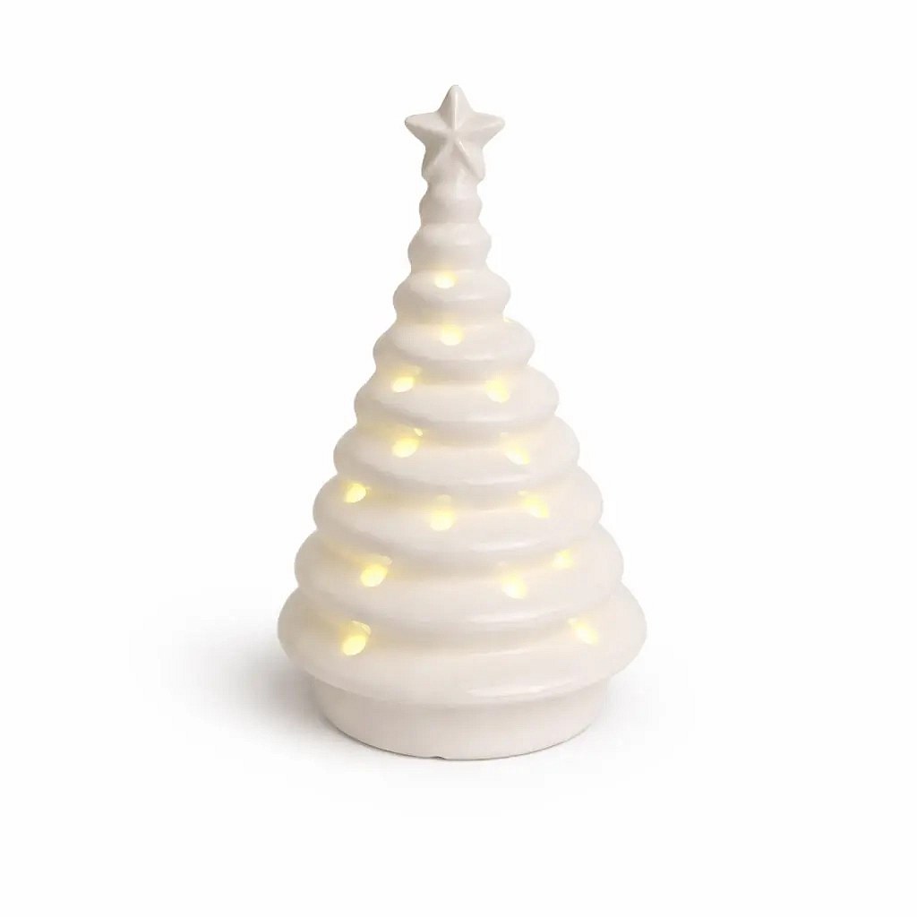 LED-lit decorative ceramic tree, 6.2 × 6.2 × 11.2 cm, warm white, 2× LR44