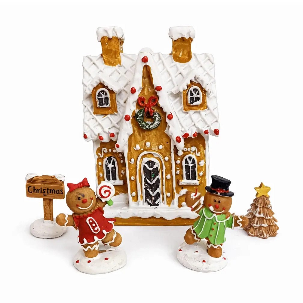 Decoration gingerbread house and gingerbread men 20,3 × 17,4 × 7,5 cm, IP20, polyresin artificial resin