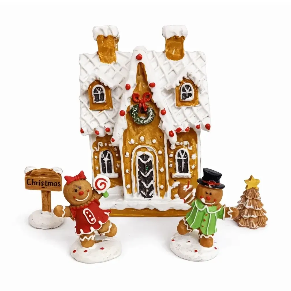 Decoration gingerbread house and gingerbread men 20,3 × 17,4 × 7,5 cm, IP20, polyresin artificial resin