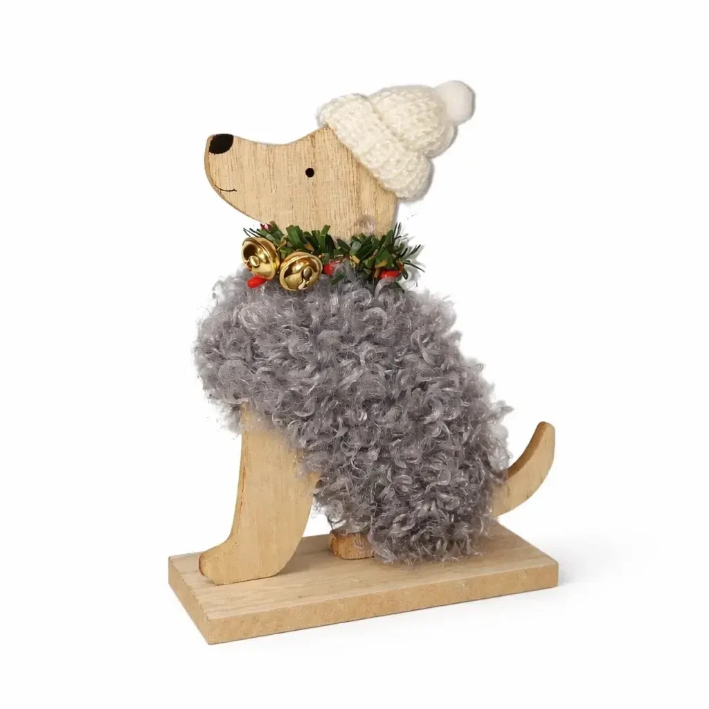 Wooden table decoration dog 14,5 × 18,5 cm, grey, standing