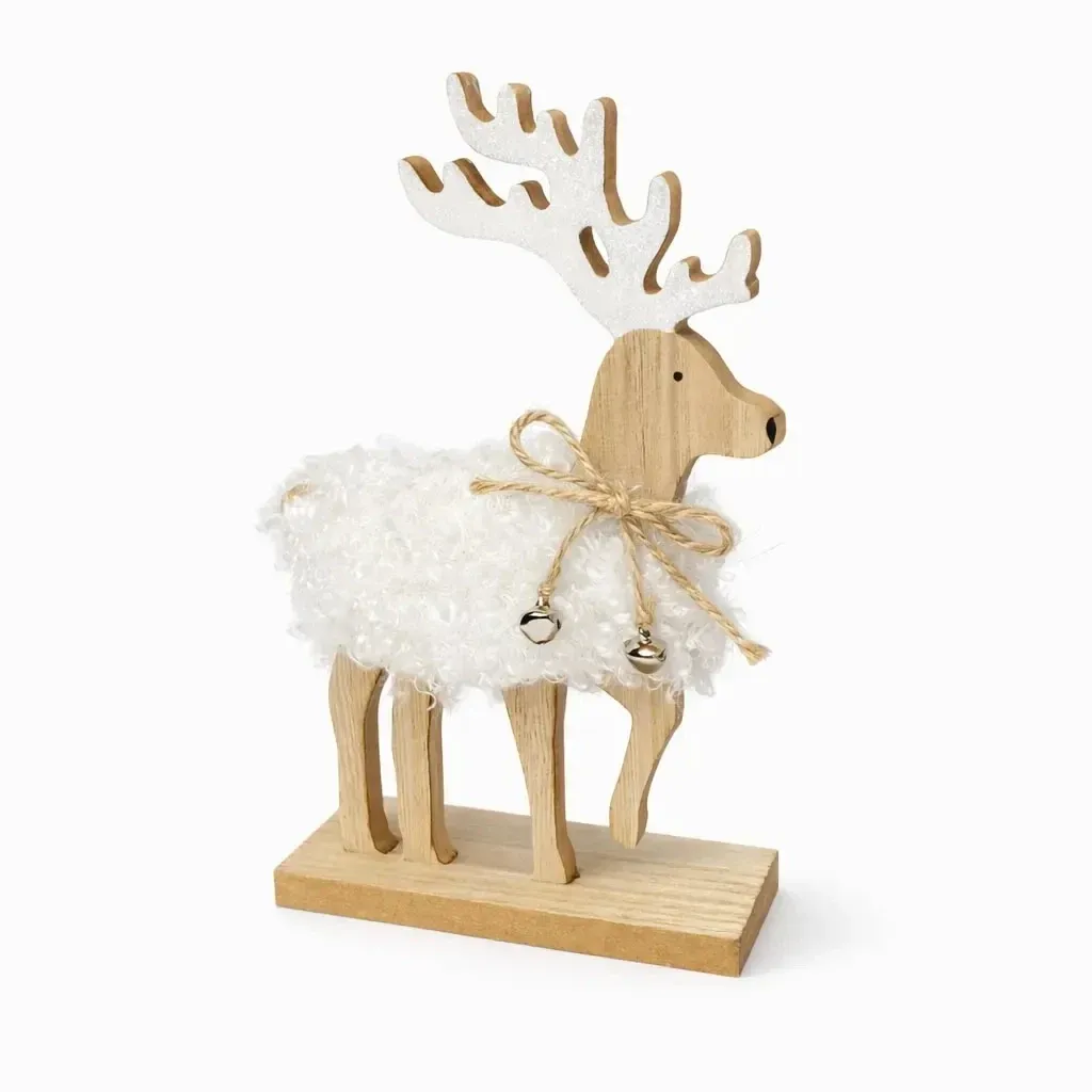 Wooden Christmas table decoration reindeer 12,5 × 5 × 20,5 cm, white, standing