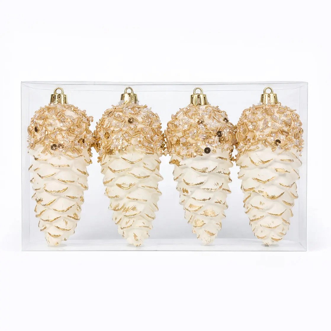 Set of Christmas decorations cones 11 cm, plastic IP44, for hanging, outdoor, pack of 4