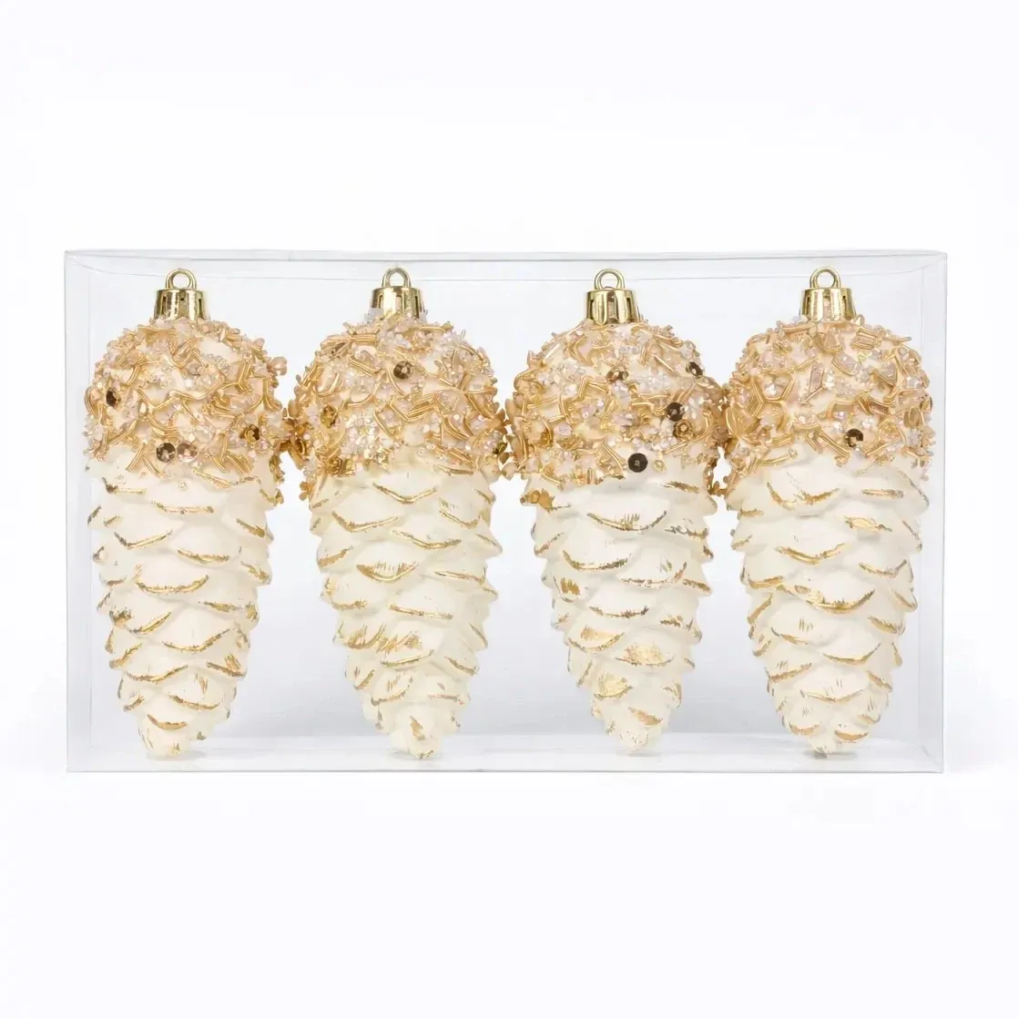 Set of Christmas decorations cones 11 cm, plastic IP44, for hanging, outdoor, pack of 4