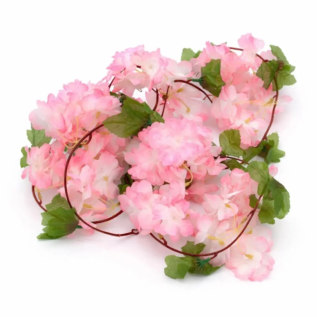 3D spring flower garland decoration, 220 × 15 cm, pink, Sakura
