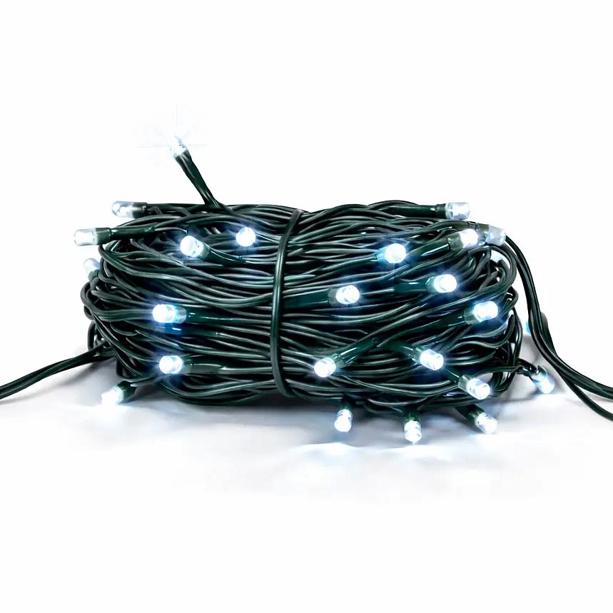 Hobby Line LED String Lights, Outdoor, 4 m, Ice White, 32 LEDs, Dark Green Cable, IP44, Extension Cord