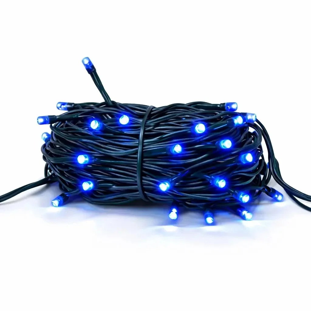 Hobby Line LED String Lights, Outdoor, 4 m, Blue, 32 LEDs, Dark Green Cable, IP44, Extension Cord