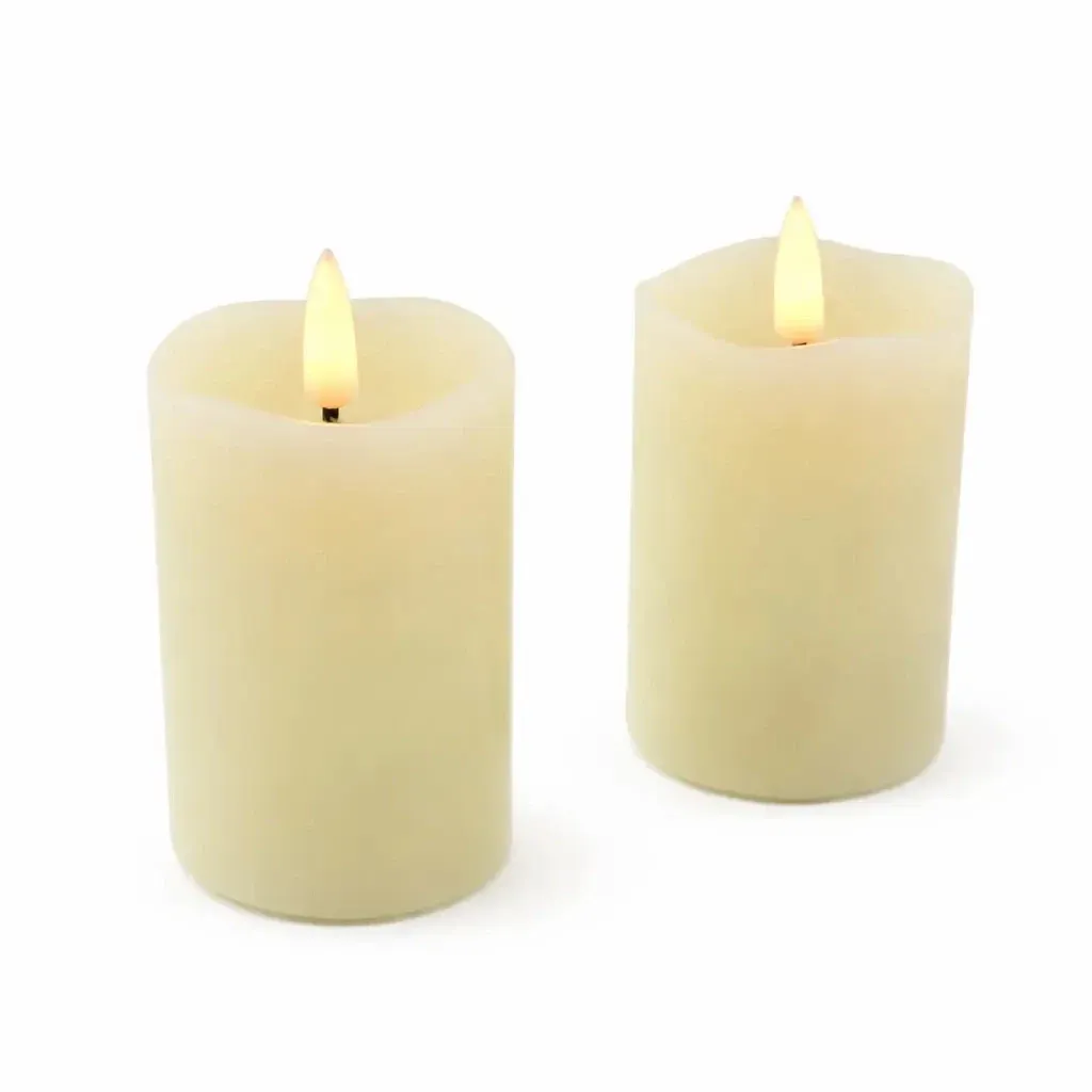 Battery-powered LED candles made of real wax, 5 × 7 cm, almond scent, set of 2, CR2450
