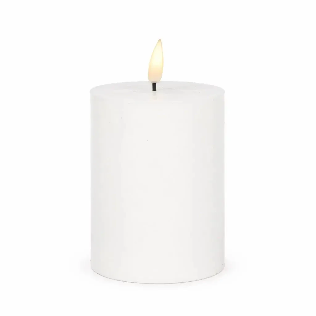 Battery-powered LED candle made of real wax, Ø 7.5 × 10 cm, white, 2× AA