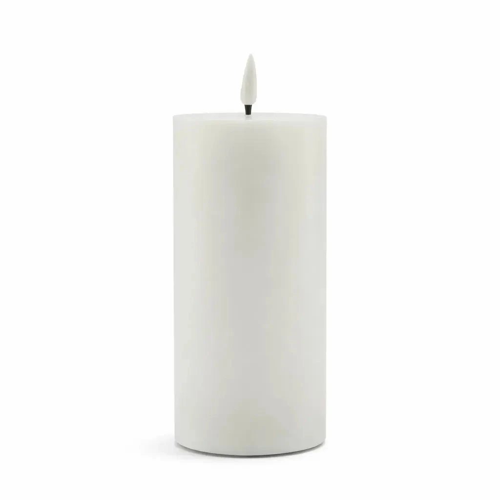 Battery-powered LED candle made of real wax, Ø 7.5 × 12.5 cm, white, 2× AA