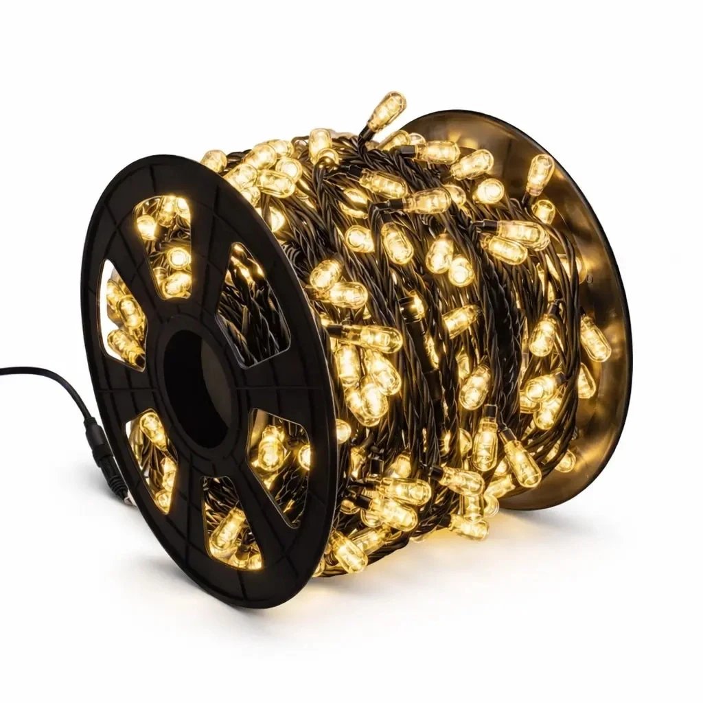 Easy Fix LED String Lights, 100 m, Outdoor Warm White, 400 MEGA LEDs, Black Cable, IP67, Spool