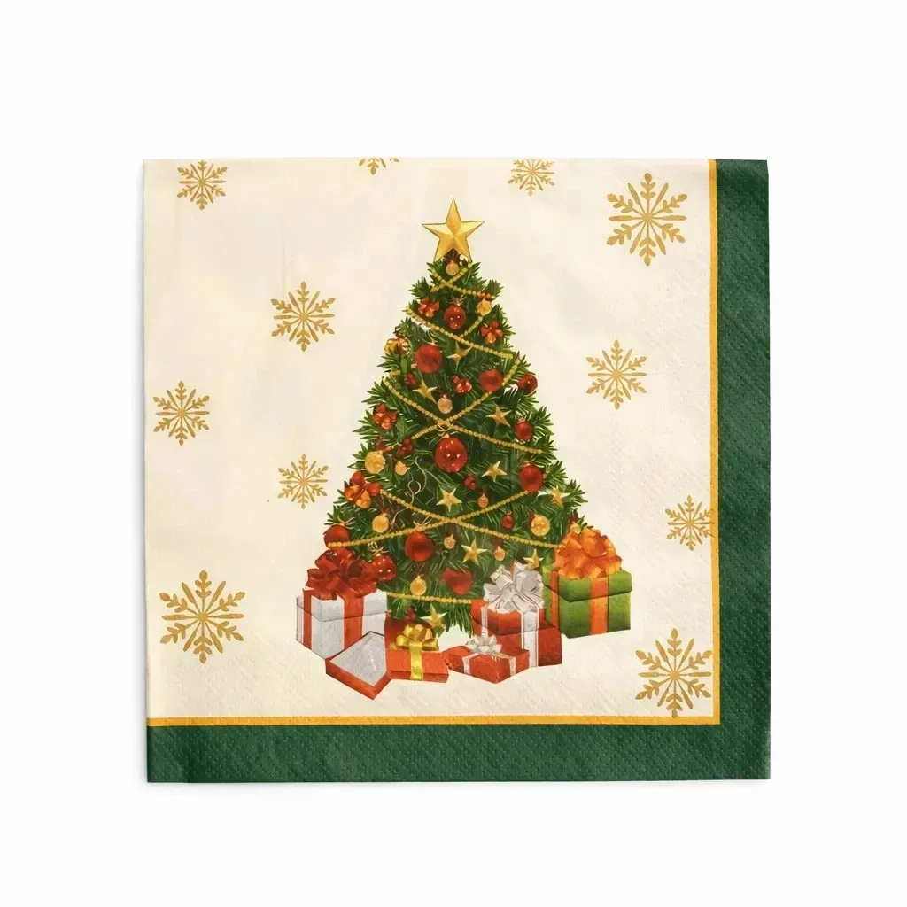 Christmas paper napkins, 16,5 × 16,5 cm, 20 pcs per pack, tree with presents