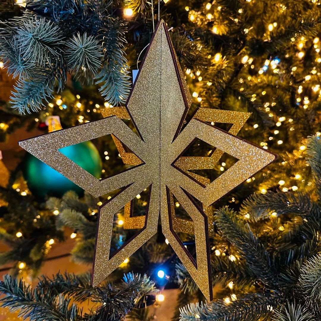 Christmas ornament gold star, 3D, 30 cm