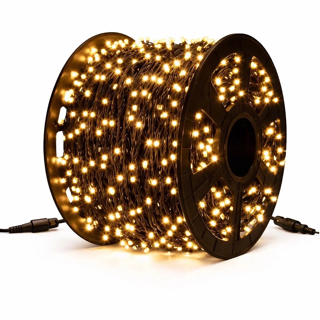 Easy Fix LED String Lights, 100 m, Outdoor, Warm White, 2,000 LEDs, Black Cable, IP67, Spool