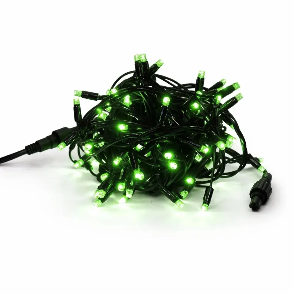 Easy Fix LED String Lights, 5 m, Outdoor, Green, 50 LEDs, Black Cable, IP44