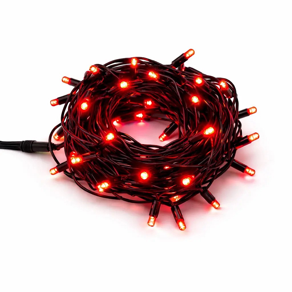 Easy Fix LED String Lights, 5 m, Outdoor, Red, 50 LEDs, Black Cable, IP44