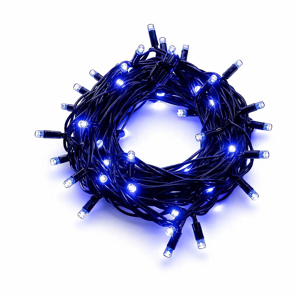 Easy fix LED light chain outdoor 5 m blue, 50 diodes, black cable IP67, extension