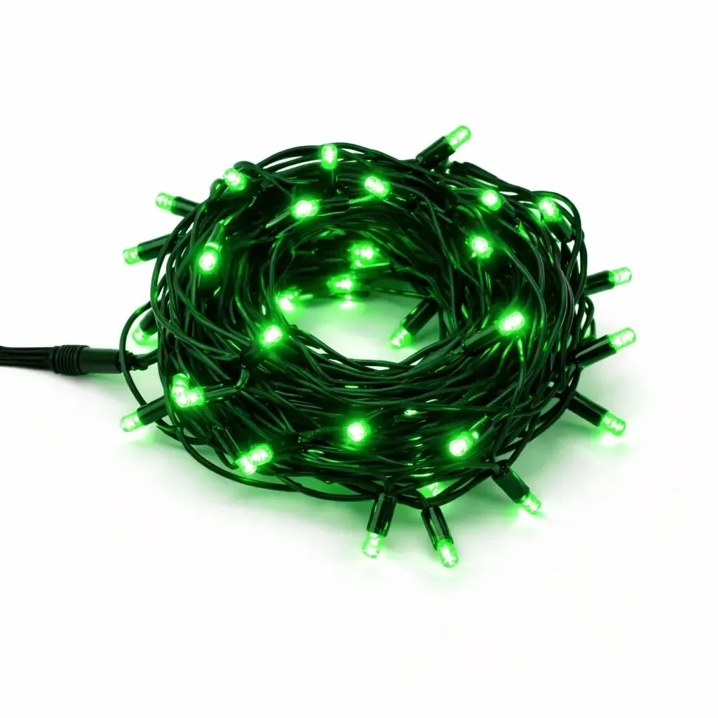 Easy Fix LED String Lights, 5 m, Outdoor, Green, 50 LEDs, Black Cable, IP67