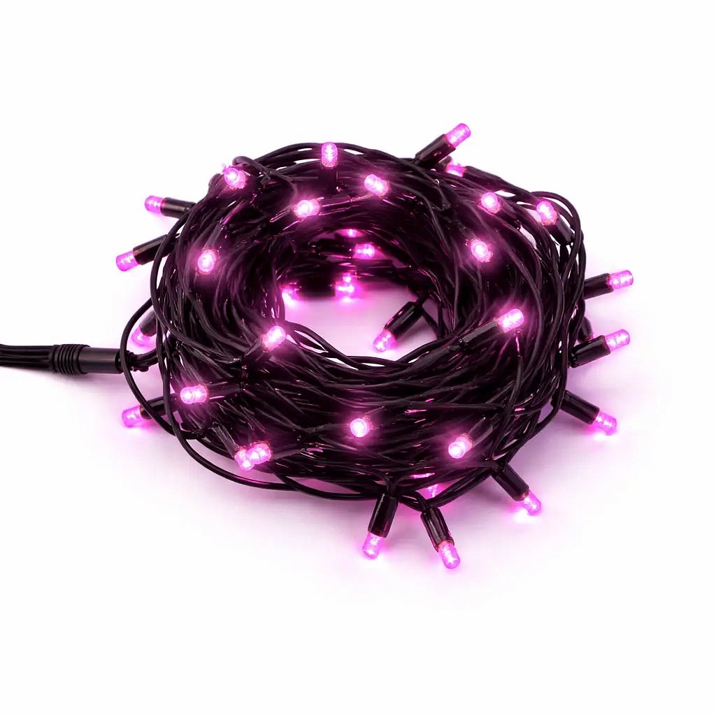 Easy Fix LED String Lights, 5 m, Outdoor, Pink, 50 LEDs, Black Cable, IP67