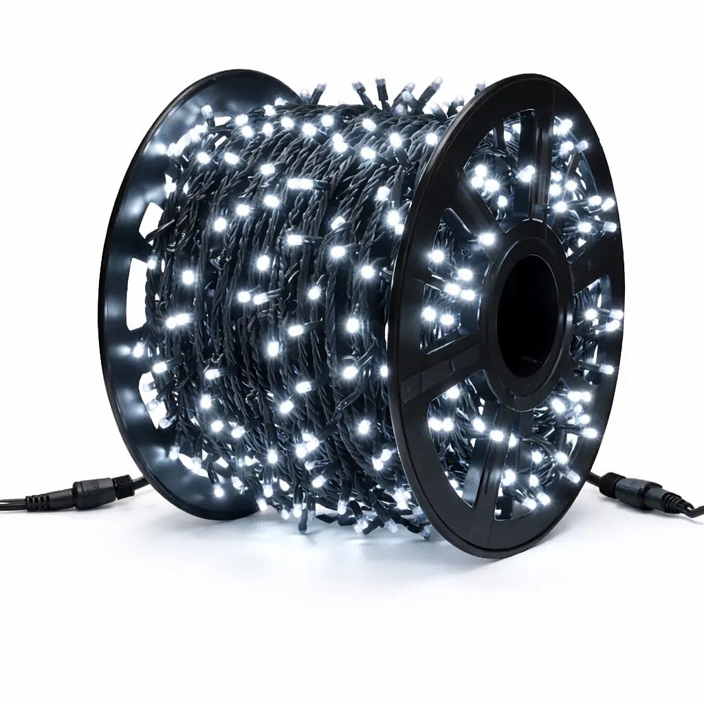 Easy Fix LED String Lights, 100 m, Outdoor, Ice White, 600 LEDs, Black Cable, IP67, Spool
