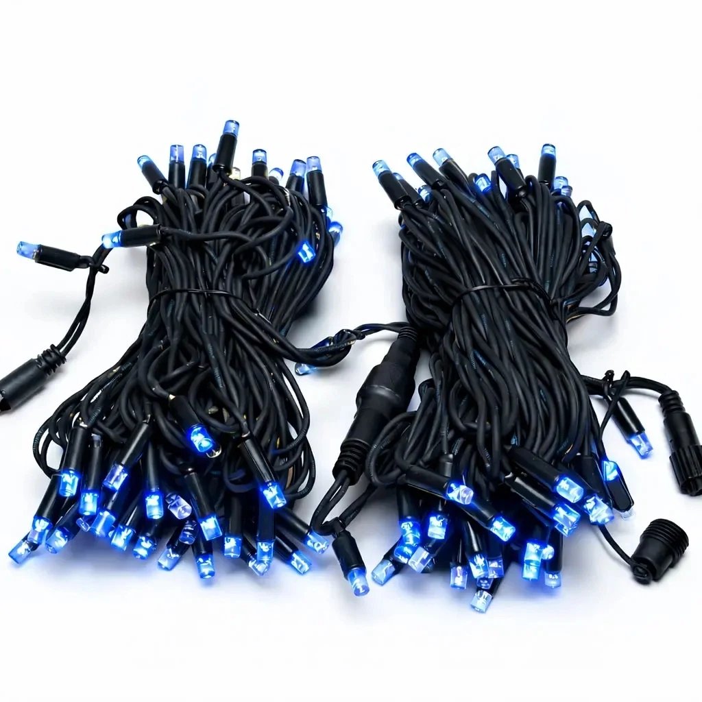 Easy Fix LED String Lights, 20 m, Outdoor, Blue, 120 LEDs, Black Cable, IP67