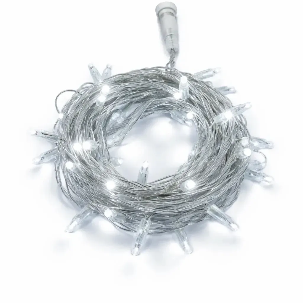 LED string lights, 4 m, ice white, 64 LEDs, clear cable, IP44, 24V