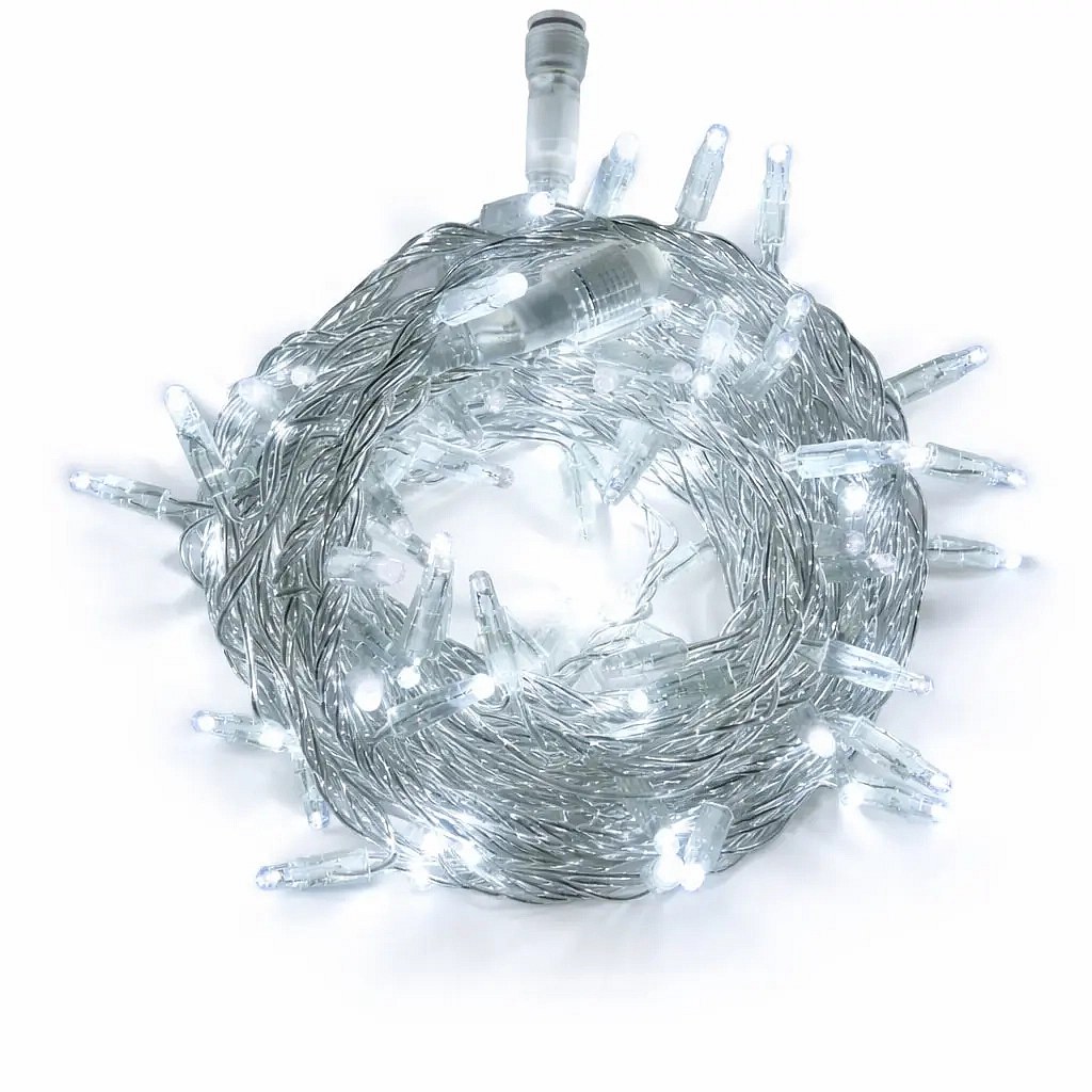 LED string lights, 6 m, ice white, 96 LEDs, clear cable, IP44, 24V