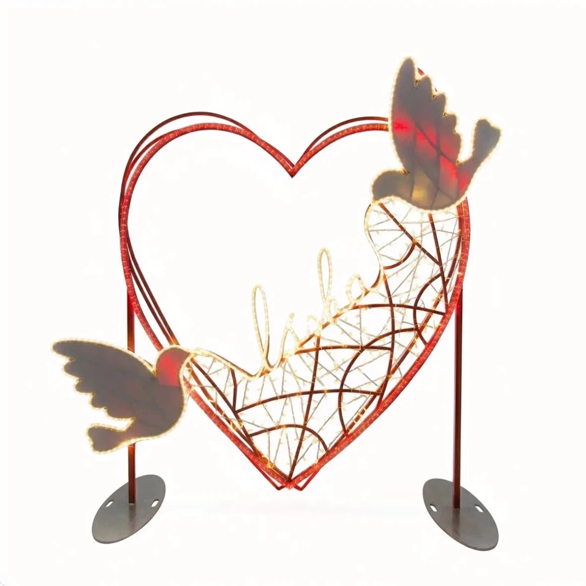 Easy Fix 2D LED light heart, standing photopoint, 240 × 250 cm, warm white and red, hanging, 3D printed, aluminium