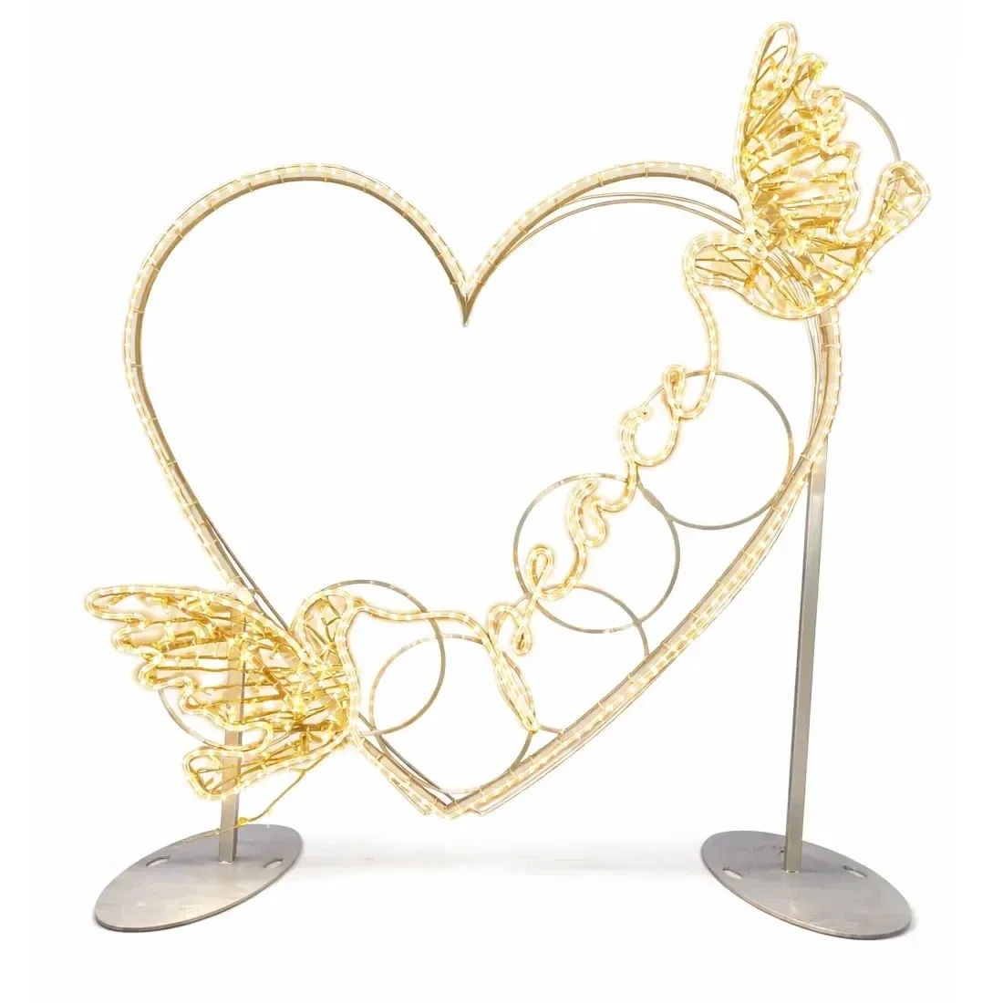 Eco Fix 2D LED light heart peace and dove, standing photo window, 190 × 180 cm, warm white, hanging, 3D printed, aluminium