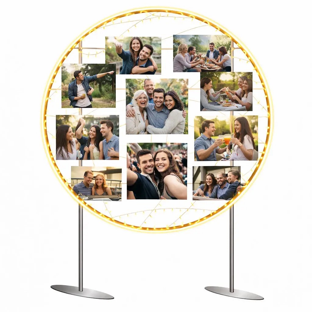 Eco Fix 2D LED illuminated photo board, 120 × 120 cm, warm white, standing, aluminium